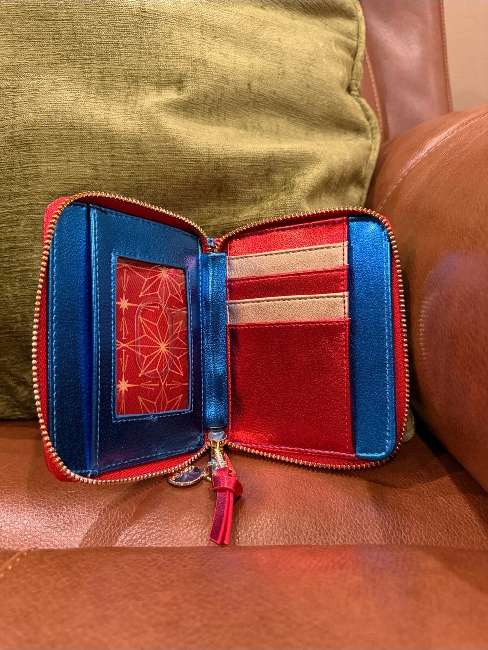 Loungefly Captain Marvel Metallic Blue, Red & Gold Mini Backpack with Wallet